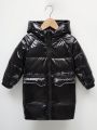Little Girls' Hooded Puffer Coat With Flap Pockets, Raglan Sleeves And Zipper Front Closure