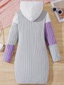 SHEIN Kids EVRYDAY Girls' Casual Color-Block Knitted Sweater Dress