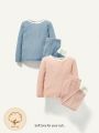 Cozy Cub Baby Girl Color-Block Round Neck Long Sleeve Top And Pants Four-Piece Set Tight Fitting Pajamas