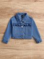 Baby Girls' Basic Casual Medium Blue Washed Denim Jacket With Ruffle Hem