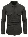 Manfinity Homme Loose Fit Men's Solid Color Long Sleeve Single-Breasted Shirt Jacket