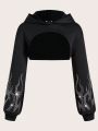 SHEIN ICON Ladies' Golden Printed Cropped Hoodie
