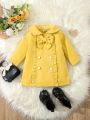 Baby Girl Autumn And Winter Simple And Elegant Bow Double-Breasted Woolen Coat