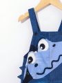 SHEIN Kids QTFun 1pc Toddler Boys' Cute Cartoon Crocodile & Denim Pattern Romper With Loose Shorts, Suitable For School, Street, Party, Daily Wear, Spring And Summer
