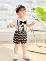 Baby Boy Printed Short Sleeve Romper And Shorts Set With Hat