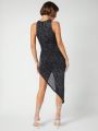 Sarah LA Allover Print Asymmetrical Hem Bodycon Dress