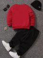 SHEIN Kids EVRYDAY Little Boys' Letter Pattern Sweatshirt And Jogger Pants Set