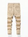 SHEIN Tween Boys' Ripped Frayed Snow Washed Skinny Khaki Denim Jeans ,For Spring And Summer Tween Boy Outfits