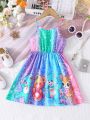 SHEIN Kids Cooltwn Little Girls' Trendy And Stylish Cartoon Printed Cute Cami Dress