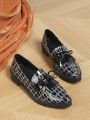 Women's Thick-soled Mary Jane Shoes With Tassel And Bowknot Decor, Pointed Toe, Chunky Heel, Black