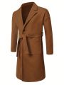 Manfinity Homme Men's Solid Single Breasted Loose Overcoat With Lapel Collar, Belt And Pockets