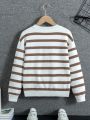 SHEIN Boys (large) Round Neck Striped Versatile Pullover Sweater