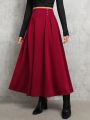 SHEIN Tall High Waist Button Detail Fold Pleated Skirt