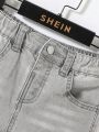 SHEIN Young Boys' Ripped Frayed Washed Grey Denim Jeans ,For Spring And Summer Young Boy Outfits