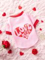 PETSIN 1pc Valentine'S Day Love Heart Printed Pink Warm Pet Sweater Without Hood For Cats And Dogs