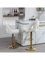 OSQI Golden Swivel Velvet Barstools Adjusatble Seat Height from 25-33 Inch, Modern Bar Stool & Counter Stools with Nailheads for Home Pub and Kitchen Island,Set of 2, Faux White Rabbit Hair