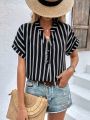 SHEIN LUNE Striped Print Batwing Sleeve Blouse