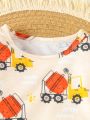 Baby Boys' Cute Cement Mixer Pattern Printed Long Sleeve Top & Long Pants Set, Tight Fit Homewear