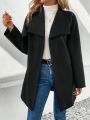SHEIN Frenchy Solid Color Waterfall Collar Wool Coat