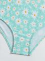 Girls' Daisy Pattern Printed One-Piece Swimsuit For Kids