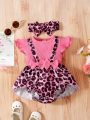 Baby Girl 2 In 1 Leopard Bow Front Bodysuit With Headband