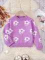 Toddler Girls' Floral Pattern Raglan Sleeve Sweater