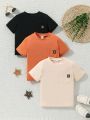 SHEIN Kids EVRYDAY Boys' 3-Pack Casual Solid Short-Sleeve T-Shirts With Pocket Patch & Small Polka Dot Detail