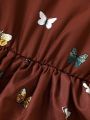 Toddler Girls Butterfly Print Ruffle Trim Layered Dress