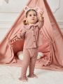 Baby Girl Cute Knitted Frilled Neck Comfortable Breathable Long Sleeve Top And Pants Homewear Set