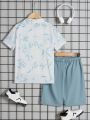 SHEIN Kids SUNSHNE Tween Boys' Casual And Comfortable Color Block Two Piece Set