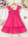 SHEIN Kids SUNSHNE Toddler Girls' Pink Dopamine Flying Sleeve Dress