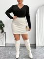 SHEIN Privé Plus Size Women's Ruched Bodysuit