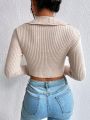 SHEIN Essnce Lace Up Front Ribbed Knit Crop Sweater