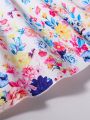 SHEIN Kids FANZEY Tween Girls' Floral Print Puff Sleeve Princess Dress