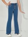 Girls' (big Kid) Button-front, Frayed Hem, Flare Jeans With Decorative Accents