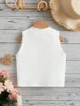 Young Girls' Casual Simple Cartoon Flower & Letter Print Vest Top Suitable For Summer