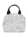 Insulated Lunch Tote Bag for Women, Large Capacity Cooler Lunch Box, Cute Lunch Bag for Adults, Mini Cooler with Zipper Closure, Pockets, and Sturdy Handles (Black Dots)