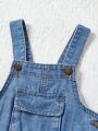 SHEIN Baby Girls' Denim Overalls With Front Pockets