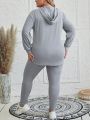 EMERY ROSE Plus Size Grey Irregular Hem Hoodie And Pants Set