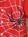 SHEIN Kids SPRTY Toddler Boys' Casual Spider Web Print Short Sleeve Shirt