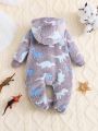 Cute Dinosaur Pattern Printed Flannel Fleece Warm Newborn Baby Romper Jumpsuit