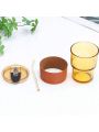 1pc Amber Colored Glass Drinking Cup With Bamboo Handle And Straw, Retro Style