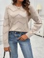SHEIN LUNE Women's Apricot Hollow Out Round Neck Sweater