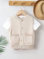Little Boys' Solid Color Sleeveless Cardigan Vest With Double Pockets