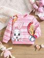 Infant Girls' Cartoon Printed Round Neck Long Sleeve Sweatshirt