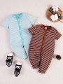 2pcs/Set Baby Boys' Short Sleeve Romper For Casual, Spring And Summer