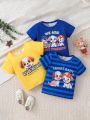 Baby Boys' Spring Summer 3pcs Cute Animal Dog Print Short Sleeve Everyday Casual Shirt Set, Blue & Yellow
