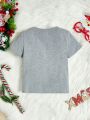 SHEIN Boys' Cute Christmas Elements Pattern Knit Short Sleeve Top With Round Neck