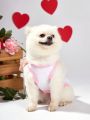 HELLFUNCO 1pc Pink Love Heart & Smiling Face Printed White Pet Dog/Cat Vest