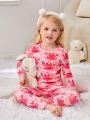 Young Girl Simple Design Long Sleeve T-Shirt And Long Pants Casual Two Piece Set For Home